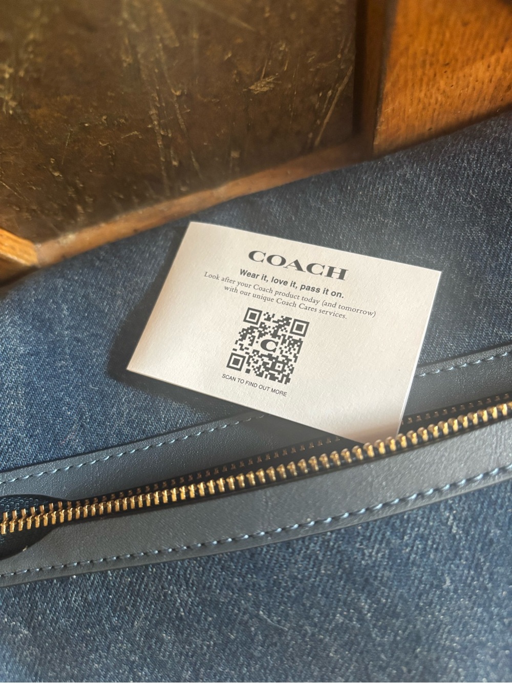 Coach Denim Crossbody Bag with Gold 'C' Hardware and Black Strap - Picture 11 of 12